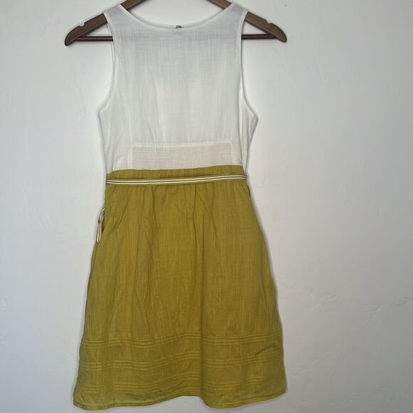 Maeve Anthropologie Jacqueline Pleated Sash Dress Chartreuse White Size 0 - Picture 2 of 8